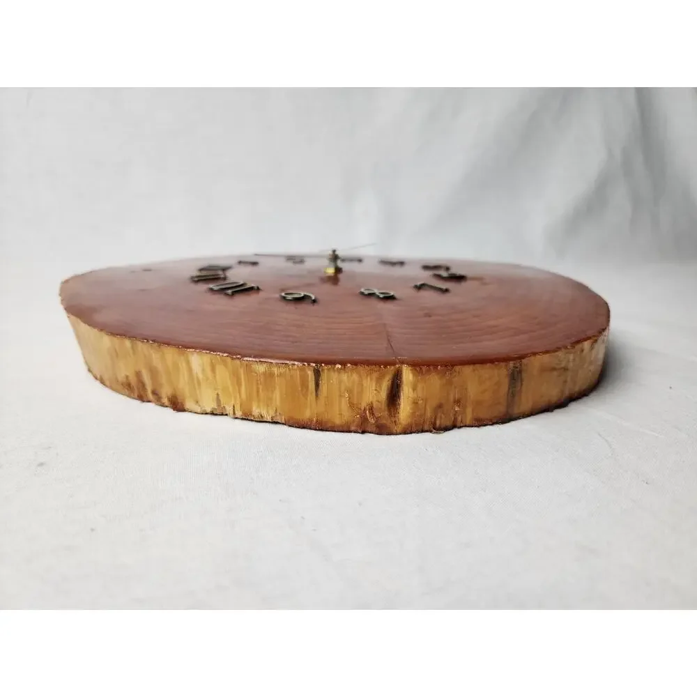 Vintage Clock 9x 11 Handmade Live Edge Wood Round Wall Quartz Rustic Cabin Decor